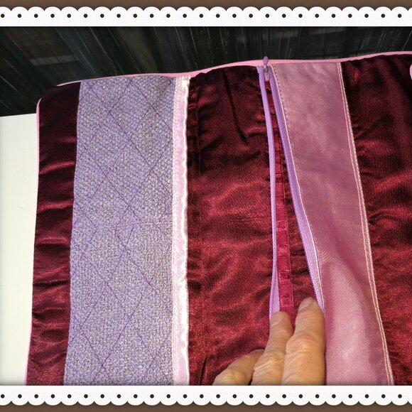 SOFT CREAM CANVAS PURPLE STITCHES SMALL PURSE LARGE WHITE PEARL BUTTON HANDMADE - Picture 4 of 5